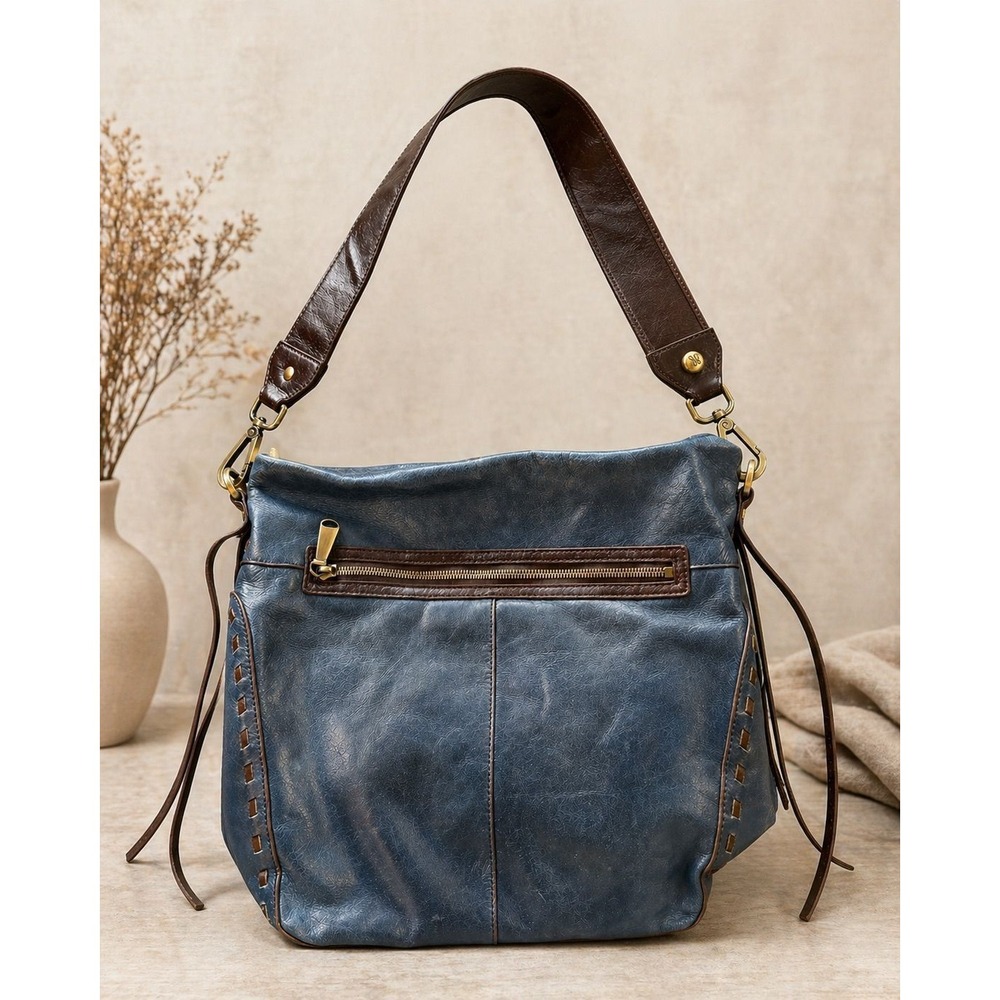 Hobo Leather Shoulder Bag Blue Boho